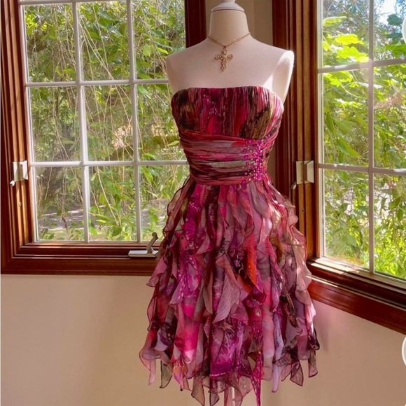 Vintage cache blue fairy abstract ruffle dress - Picture 5 of 6